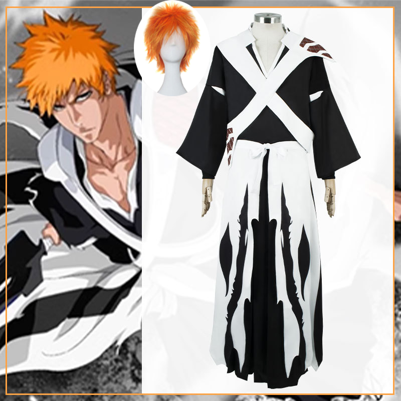 Anime Cosplay Kimono - Anime Bleach Kurosaki Ichigo Cosplay Peruğu,